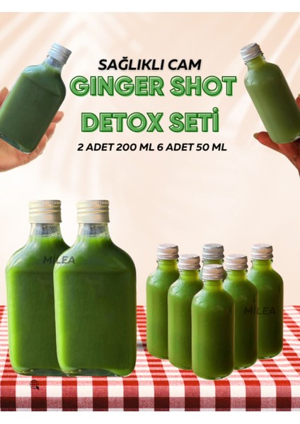 8'li cam şişe detox seti, sağlıklı ve şık içecek saklama seçeneği