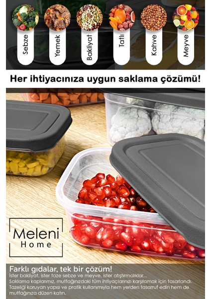 4'lü Gri Dikdörtgen Saklama Kabı, Mikrodalga Uyumlu, 740ml, Düzenleyici Set