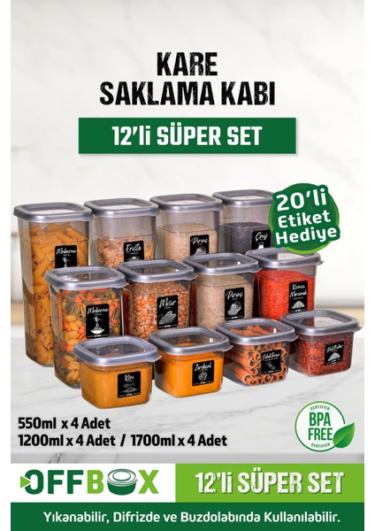 12'li Gri Kare Saklama ve Baharatlık Seti, Pratik Mutfak Hediye fiyatları