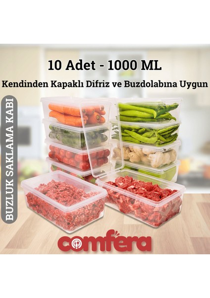 10'lu 1L Kendinden Kapaklı Buzluk Saklama Kabı Beyaz, Pratik ve Şık Saklama Çözümü fiyatları