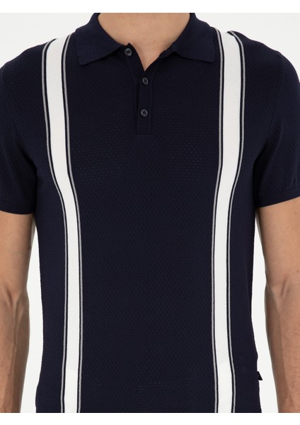Erkek Lacivert Slim Fit Polo Yaka Triko T-Shirt 50288820-VR033