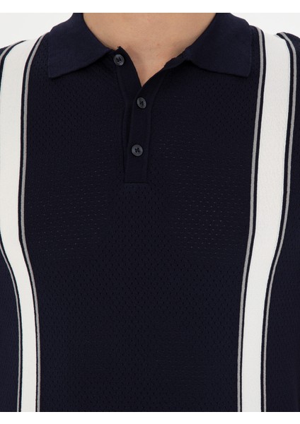 Erkek Lacivert Slim Fit Polo Yaka Triko T-Shirt 50288820-VR033