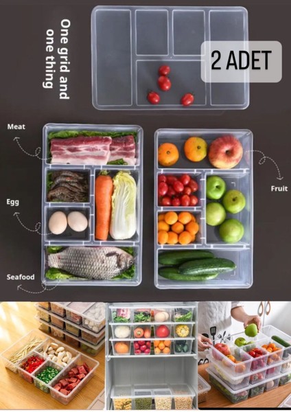 2'li Şeffaf Buzdolabı Düzenleyici Sebzelik Seti, 5 Bölmeli, Plastik, Pratik ve Şeffaf