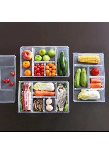 2'li Şeffaf Buzdolabı Düzenleyici Sebzelik Seti, 5 Bölmeli, Plastik, Pratik ve Şeffaf indirimleri