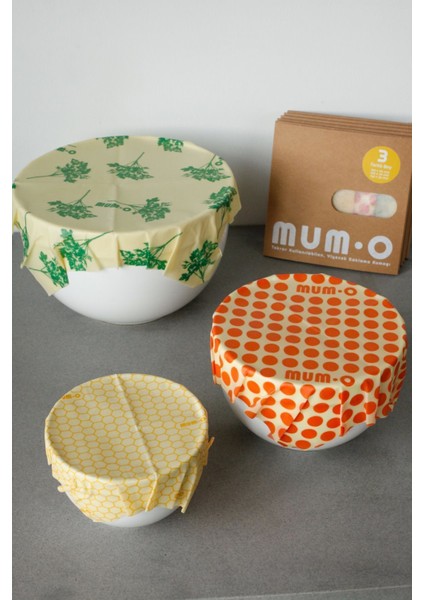 3'lü Balmumlu Saklama Kumaşı Seti, Renkli ve Yeniden Kullanılabilir, Sarı