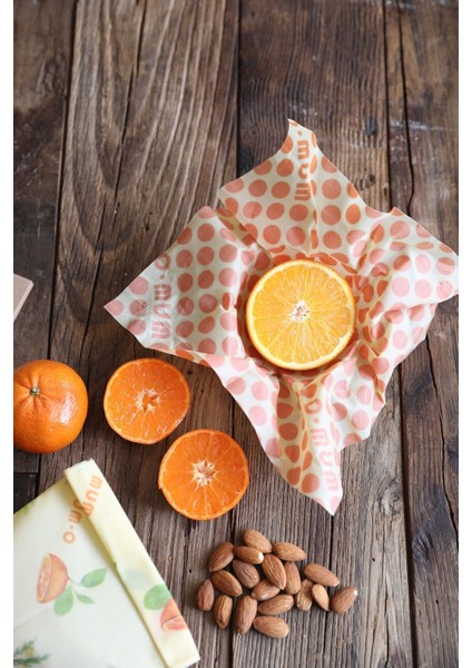 3'lü Balmumlu Saklama Kumaşı Seti, Renkli ve Yeniden Kullanılabilir, Sarı