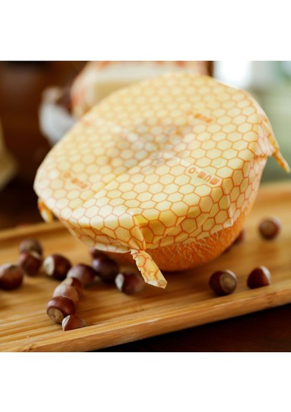 3'lü Balmumlu Saklama Kumaşı Seti, Renkli ve Yeniden Kullanılabilir, Sarı