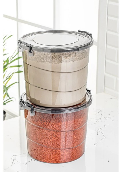 Yuvarlak 2'li Saklama Kutuları, 7 Litre, Antrasit, Deterjan ve Un Saklama Seti modelleri