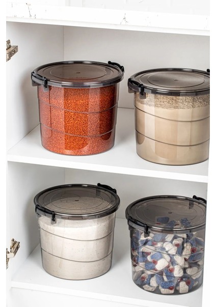 Yuvarlak 2'li Saklama Kutuları, 7 Litre, Antrasit, Deterjan ve Un Saklama Seti fırsatları