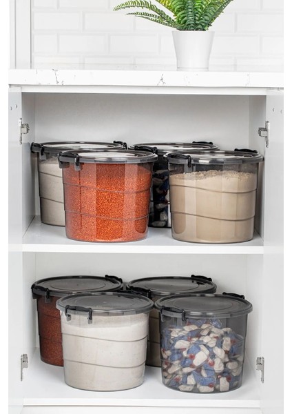 Yuvarlak 2'li Saklama Kutuları, 7 Litre, Antrasit, Deterjan ve Un Saklama Seti indirimleri