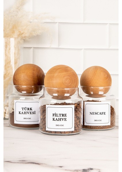 3'lü Ahşap Top Kapaklı Cam Saklama Kabı 500 ml Turuncu