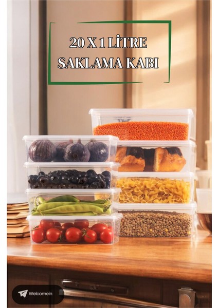 Şeffaf 20 adet 1 Litre Plastik Saklama Kabı, Derin Dondurucu Uyumlu, Beyaz fırsatları