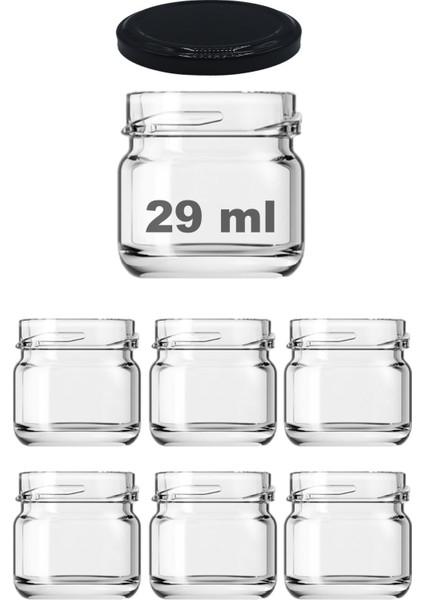 29 ml Siyah Kapaklı Cam Kavanoz Seti, 6 Adet, Şık ve Kullanışlı Tasarım