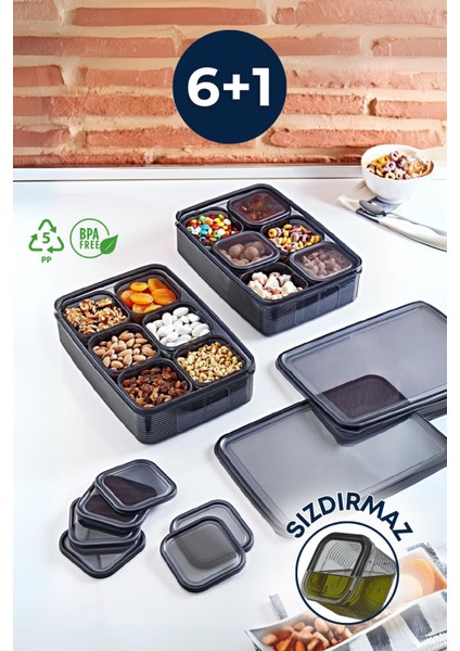 7 Parçalık Sızdırmaz Hava Almaz Saklama Kabı, Füme, Derin Dondurucu ve Mikrodalga Uyumlu