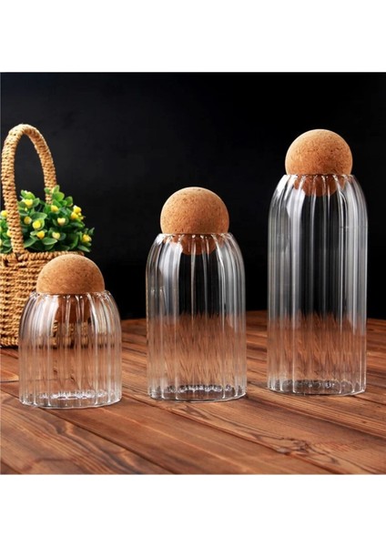 Turuncu Cam Kavanoz 3'lü Set, 550 ml, Mantar Kapaklı, Şeffaf Tasarım