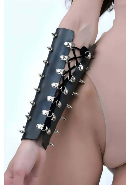 Çivi Detaylı Kol Takısı, Vücut Aksesuar Deri Harness - BRF1270