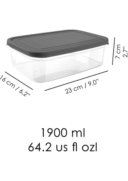 4'lü Gri Dikdörtgen Saklama Kabı, Mikrodalga Uyumlu, 1900ml, Düzenleyici, Plastik indirimleri