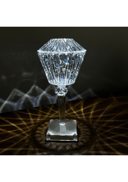 Rose Diamond Şarjlı Kristal LED Masa Lambası - Şeffaf - 28,5 cm