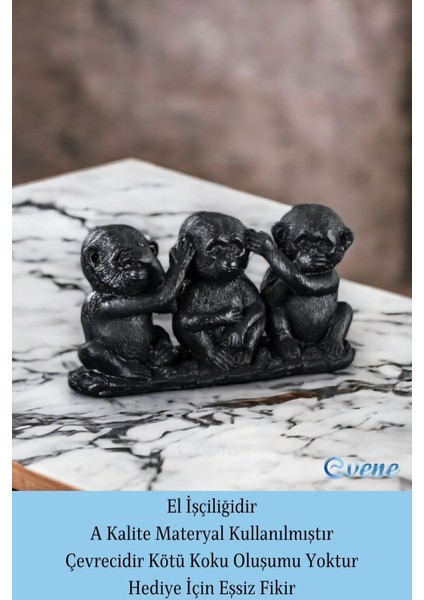Biblo Dekoratif Obje Heykel Üç Maymun Biblo Dekoratif Süs Eşyası Siyah Renk Model 30 fırsatları