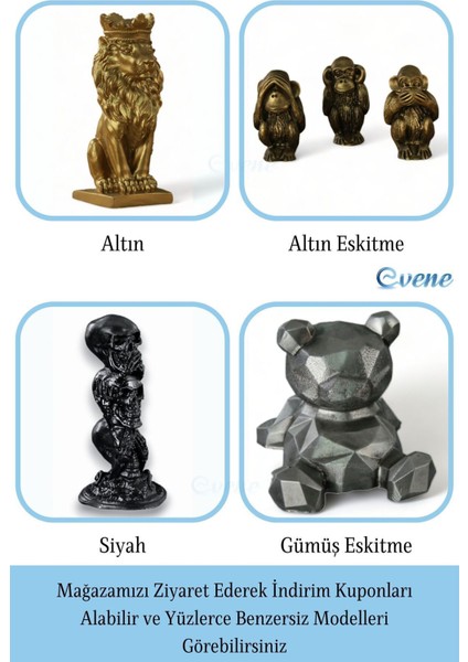 Biblo Dekoratif Obje Heykel Üç Maymun Biblo Dekoratif Süs Eşyası Gümüş Eskitme Renk Model 31