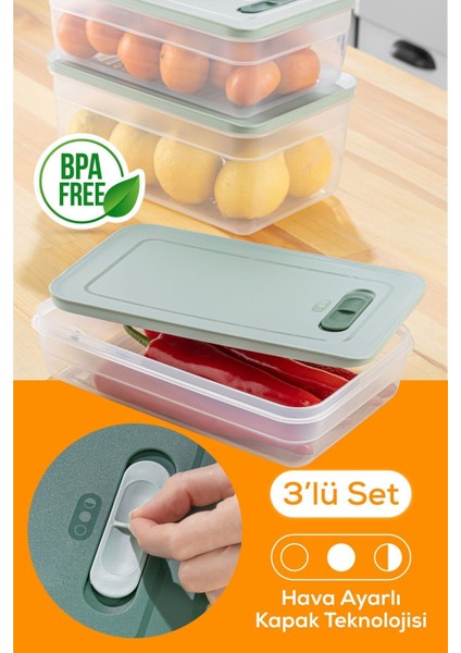 3'lü ayarlı meyve ve sebze saklama kabı seti, 2.5-5 Litre, turkuaz, mat plastik fiyatları