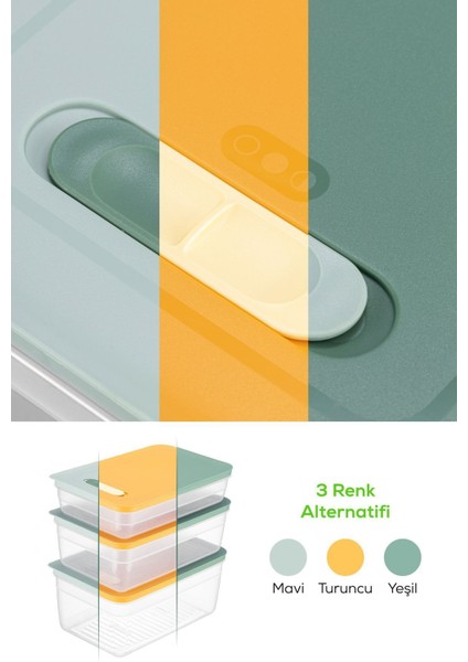 3'lü ayarlı meyve ve sebze saklama kabı seti, 2.5-5 Litre, turkuaz, mat plastik modelleri