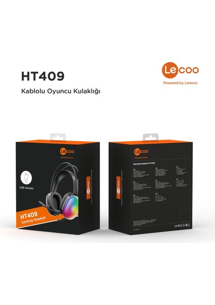 Lenovo HT409 USB Kablolu Rgb LED Aydınlatmalı Mikrofonlu Kulak Üstü Gaming Kulaklık Siyah