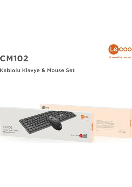 Lenovo CM102 USB Kablolu Türkçe Q Klavye & Mouse Set Siyah