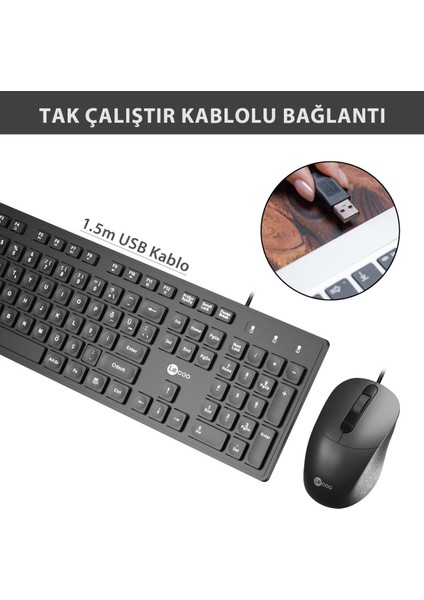 Lenovo CM102 USB Kablolu Türkçe Q Klavye & Mouse Set Siyah indirimleri