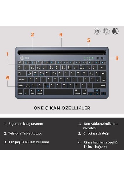 Lenovo Çoklu Cihaz Uyumlu Şarj Edilebilir Akıllı Tablet Tutucu Kart Yuvası Ultra Ince Klavye modelleri