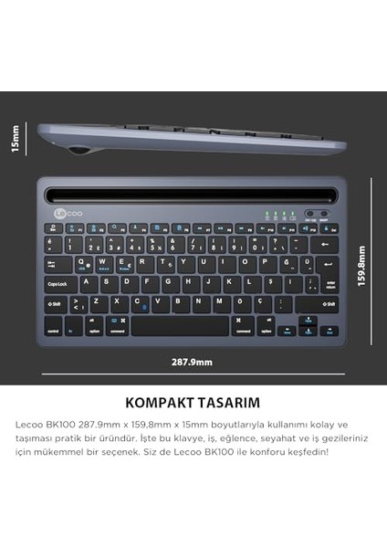Lenovo Çoklu Cihaz Uyumlu Şarj Edilebilir Akıllı Tablet Tutucu Kart Yuvası Ultra Ince Klavye fırsatları