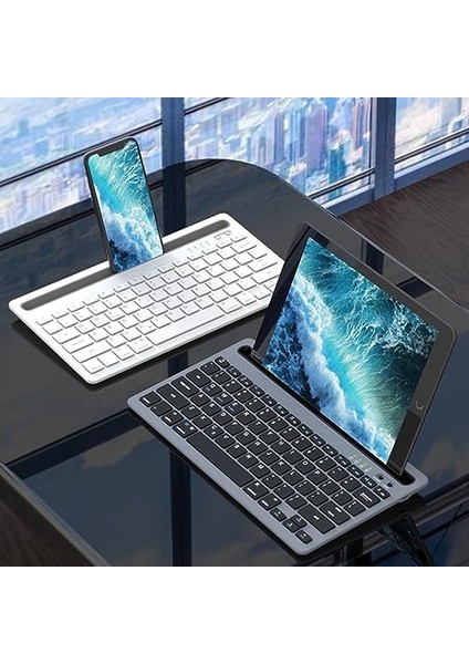 Lenovo Çoklu Cihaz Uyumlu Şarj Edilebilir Akıllı Tablet Tutucu Kart Yuvası Ultra Ince Klavye