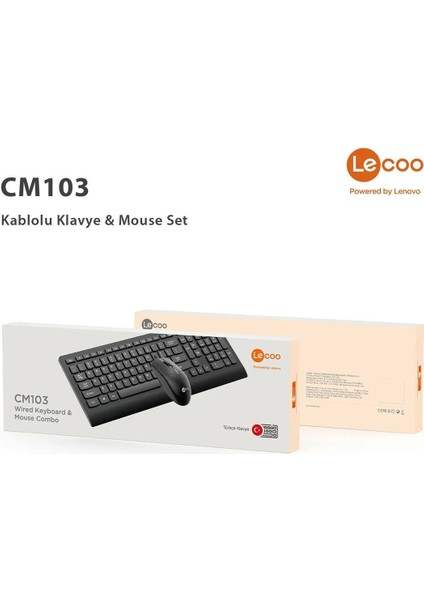 Lenovo CM103 USB Kablolu Türkçe Q Klavye & Mouse Set Siyah