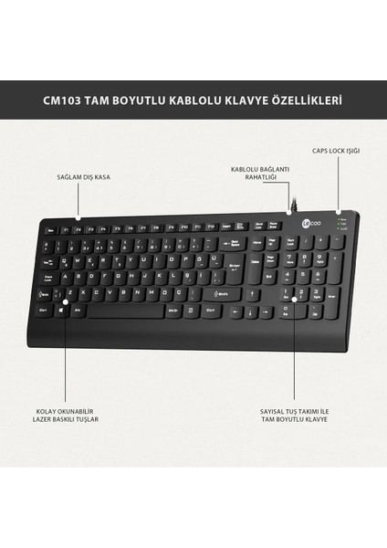 Lenovo CM103 USB Kablolu Türkçe Q Klavye & Mouse Set Siyah modelleri
