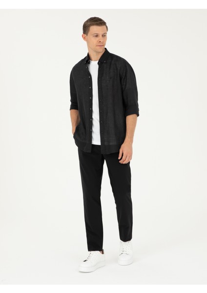 Erkek Siyah Slim Fit %100 Keten Gömlek 50284823-VR046 indirimleri