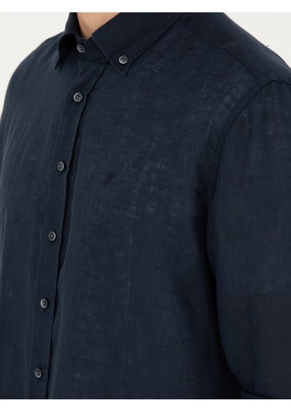 Erkek Lacivert Regular Fit %100 Keten Gömlek 50284823-VR033
