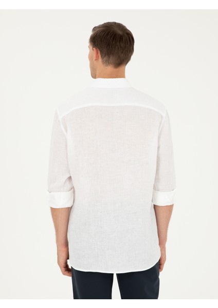 Erkek Beyaz Regular Fit %100 Keten Gömlek 50284823-VR013