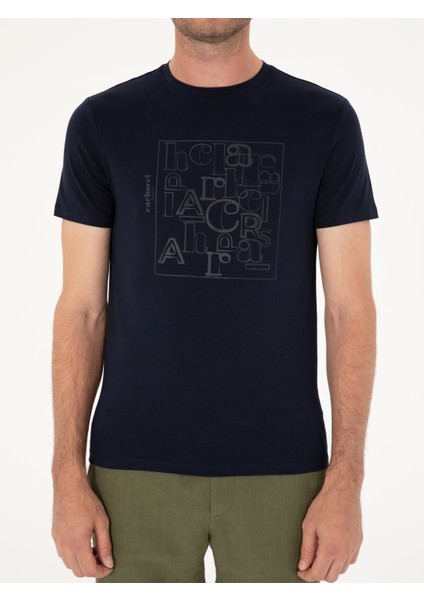 Erkek Lacivert Slim Fit Bisiklet Yaka T-shirt 50284843-VR033