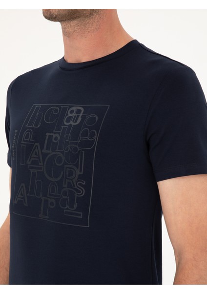 Erkek Lacivert Slim Fit Bisiklet Yaka T-shirt 50284843-VR033