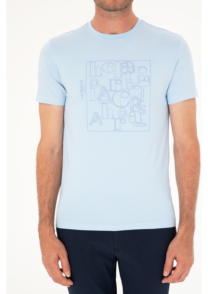 Erkek Açık Mavi Slim Fit Bisiklet Yaka T-shirt 50284843-VR003