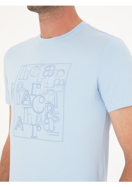 Erkek Açık Mavi Slim Fit Bisiklet Yaka T-shirt 50284843-VR003