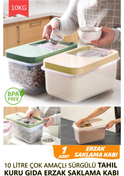 Turuncu Şeffaf 10L Büyük Kap Kuru Gıda ve Tahıl Saklama Kabı