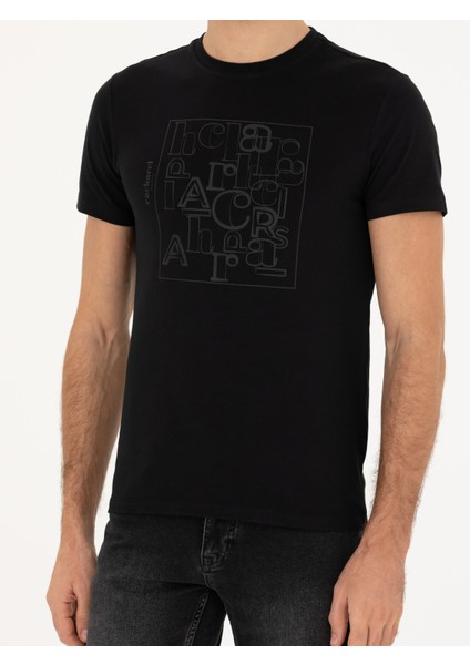 Erkek Siyah Slim Fit Bisiklet Yaka T-shirt 50284843-VR046