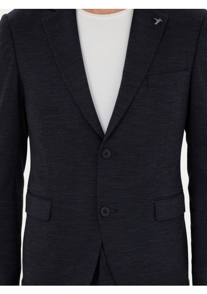 Erkek Koyu Lacivert Slim Fit Yün Karışımlı Ceket 50284835-VR100