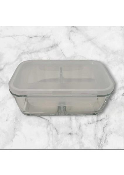 Bölmeli cam saklama kabı seti, 720cc, beyaz kapaklı, şık ve kullanışlı, 4 parça modelleri