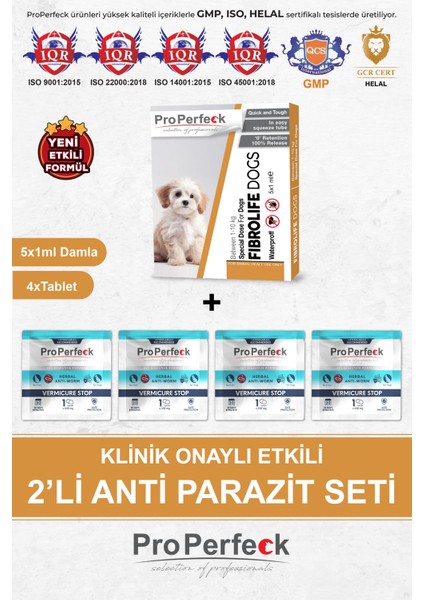 Köpek Ense Bit Pire Kene Deri Bakımı Bitkisel Damla Dış Parazit ( 1-10 kg ) 5 Adet Tüp 4 Adet Bitkisel Iç Parazit Tablet