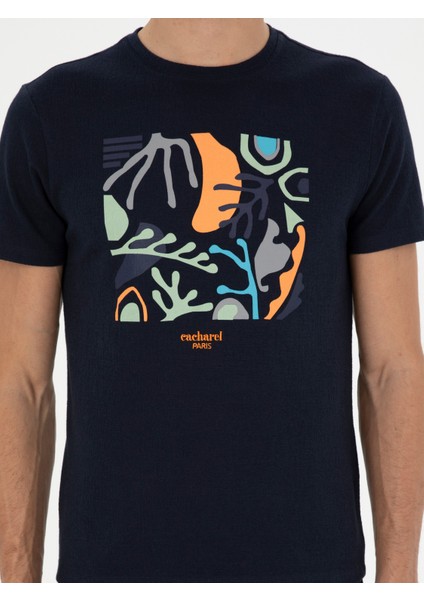 Erkek Lacivert Slim Fit Bisiklet Yaka T-shirt 50284398-VR033
