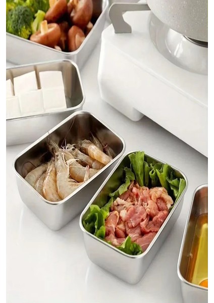 5 Parça Paslanmaz Çelik Saklama Kabı Seti, Metalik Renk, Sağlıklı ve Dayanıklı