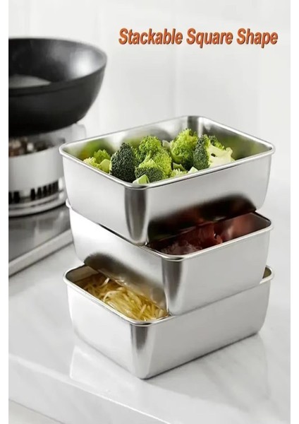 5 Parça Paslanmaz Çelik Saklama Kabı Seti, Metalik Renk, Sağlıklı ve Dayanıklı