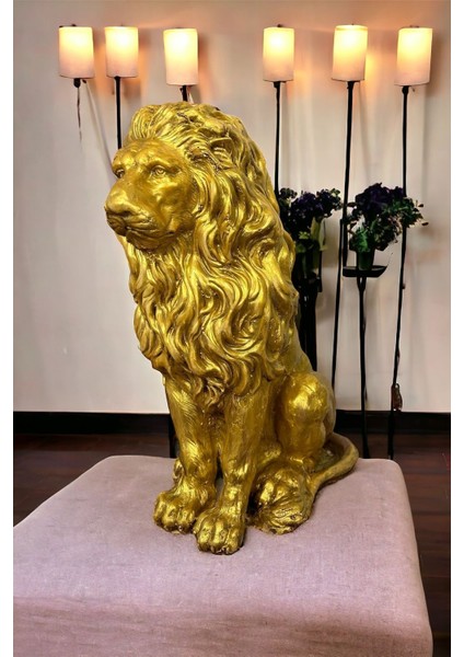Dekoratif 53CM Büyük Boy Gold Aslan Heykeli Biblo Bahçe Süsü